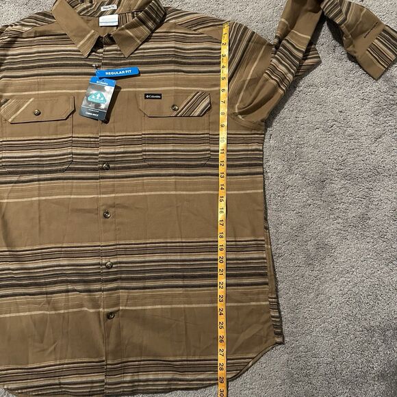 Columbia Flare Gun Stretch Flannel XL Button Up Stripe Long Sleeve Shirt Brown - Picture 7 of 9